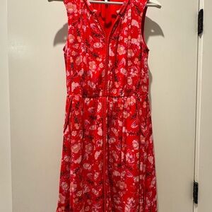 Elegant Red Floral Above Knee Dress